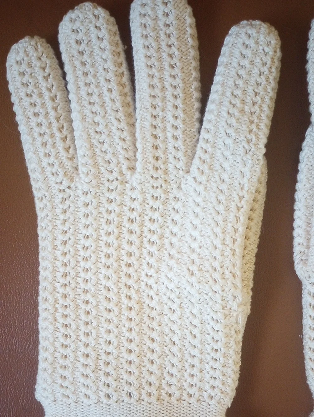 LIKE NEW Vintage Neutral Cream Cotton Gloves w/ Wool Lining, WPL 8134, Sz Medium